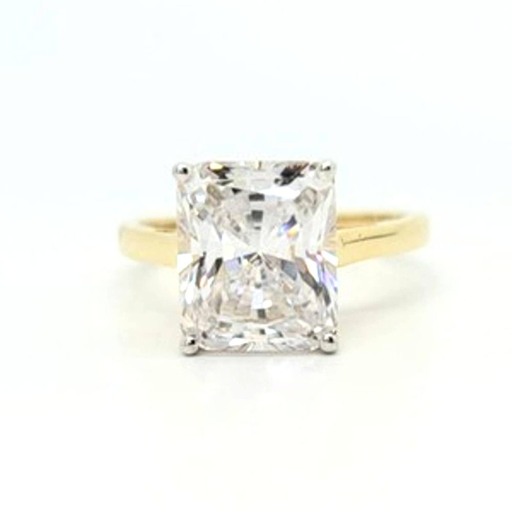 18K YG Over 925 Silver Emerald 6ct DEW Simulated Diamond Ring Size 10